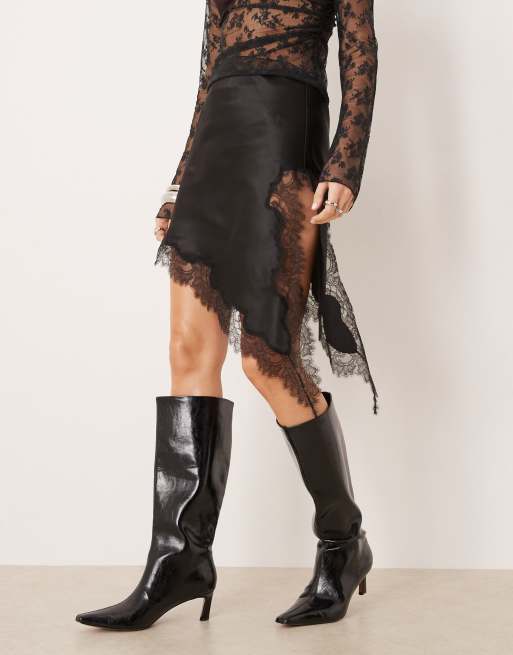 Mango - Mini-jupe asymétrique avec bord en dentelle - Noir, 5 de 5
