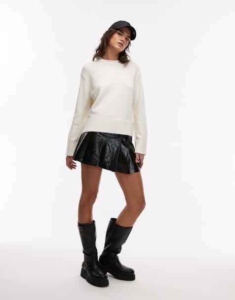 Mango - Mini-jupe plissée imitation cuir - Noir - view 1