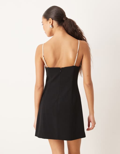 Mango - Mini jurk met smalle bandjes en strikdetail in zwart en wit, 2 van 4