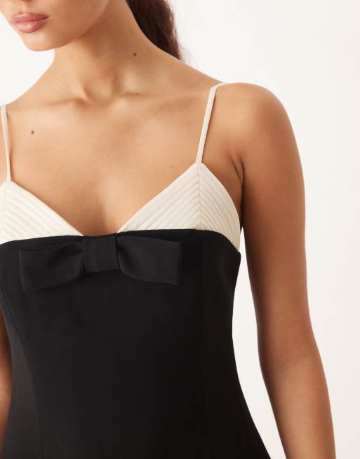 Mango - Mini jurk met smalle bandjes en strikdetail in zwart en wit, 4 van 4