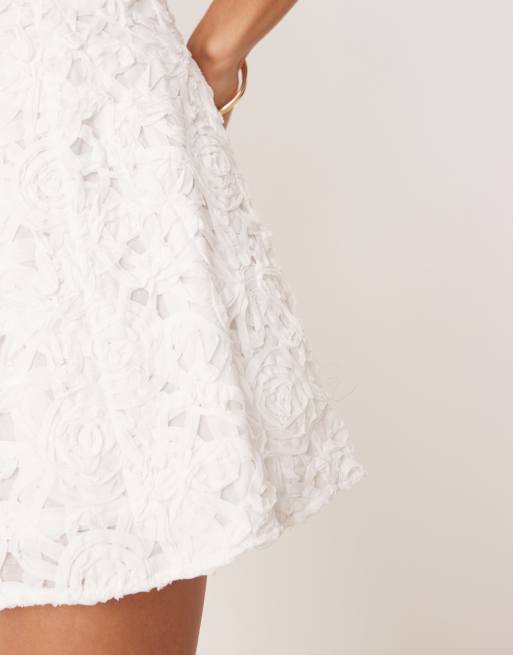 Mango - Mini jurk van katoen met bloemenapplicaties in wit, 2 van 4