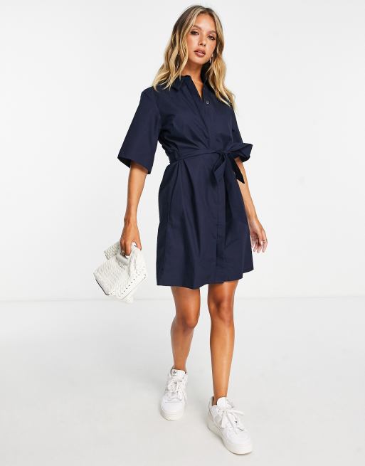 Mango - Mini-overhemdjurk met gestrikte taille in marineblauw