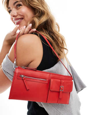 Mango mini pocket detail shoulder bag in red