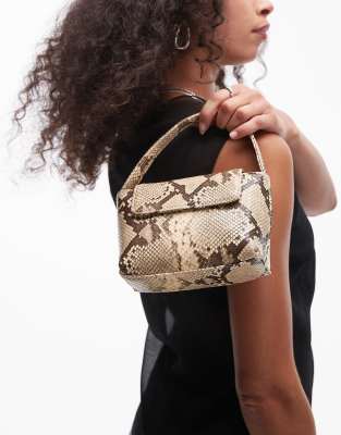 mini purse with chain in snake print-Gray