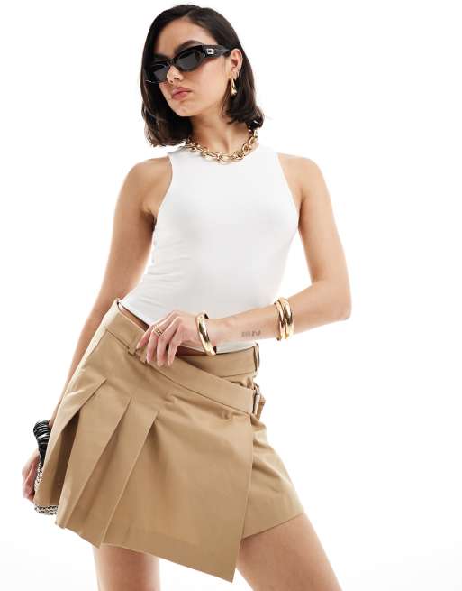 Mango - Mini rok met riem in bruin
