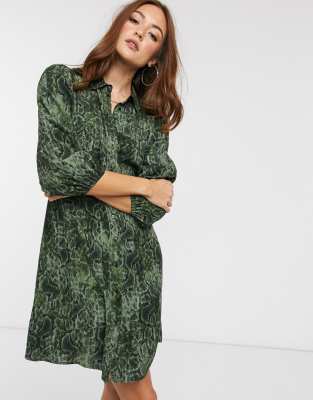 green snake print shirt dress