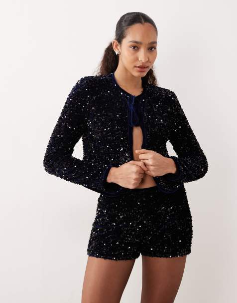 Mango - Mini-short d'ensemble orné de sequins - Bleu marine - view 1