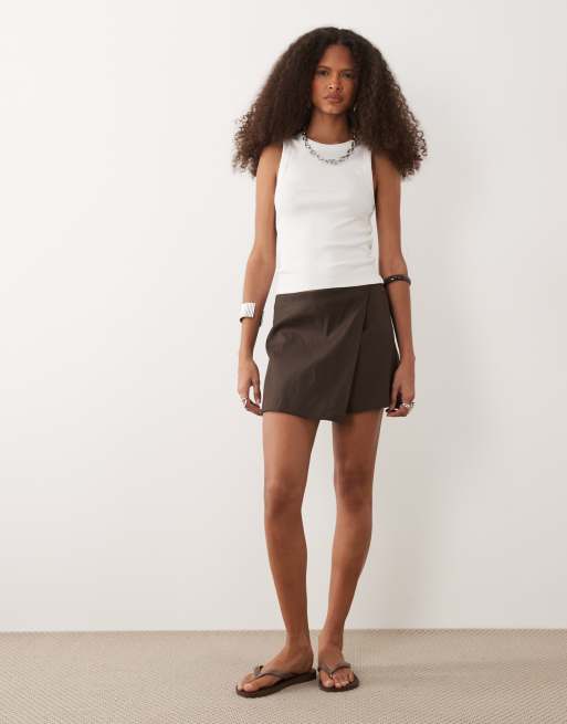 Mango – Mini-Skort aus Leinenmix in Braun, 2 von 5