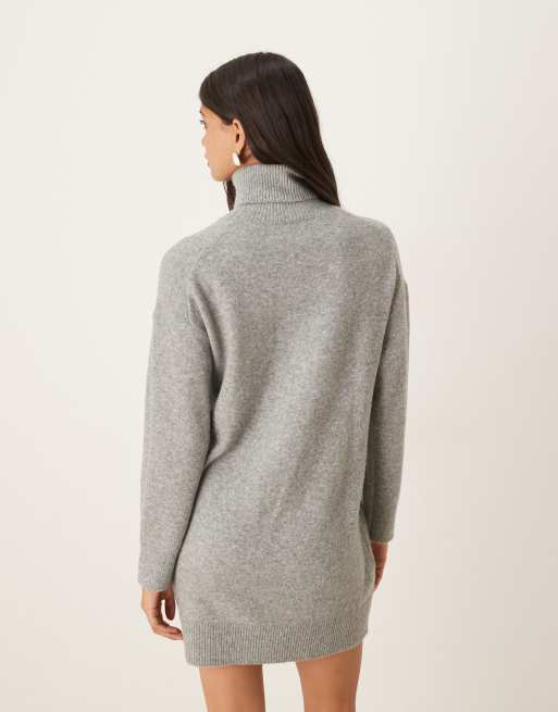 Mango – Mini-Strickkleid in Hellgrau mit Rollkragen, 3 von 4