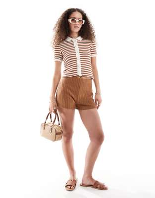 Mango - Mini-Strickshorts in Braun, Kombiteil