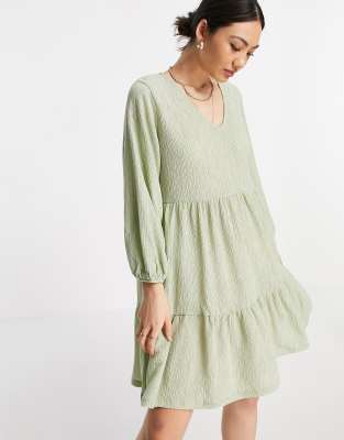 tiered v neck smock dress