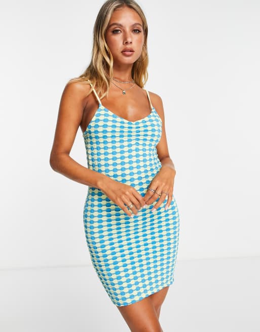 Mango – Mini-Trägerkleid in Blau mit Waffelstruktur