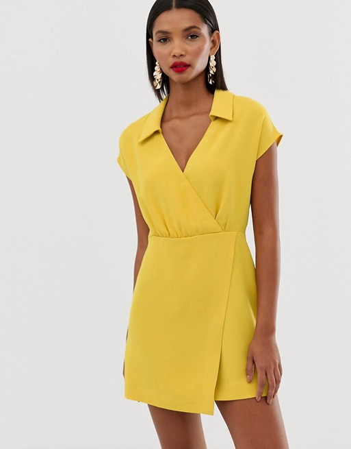 Mango mini wrap dress in yellow