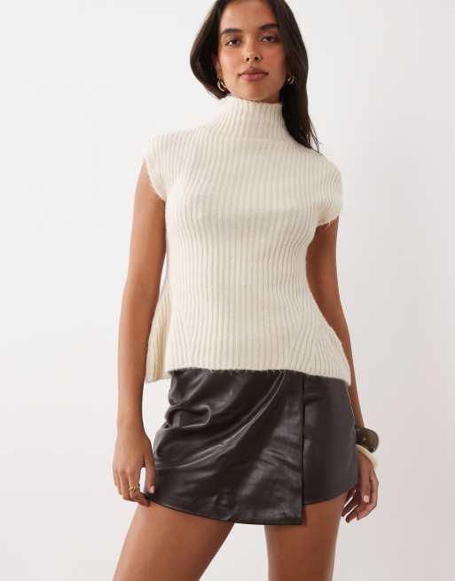 Mango minigonna in similpelle marrone, 5 di 5