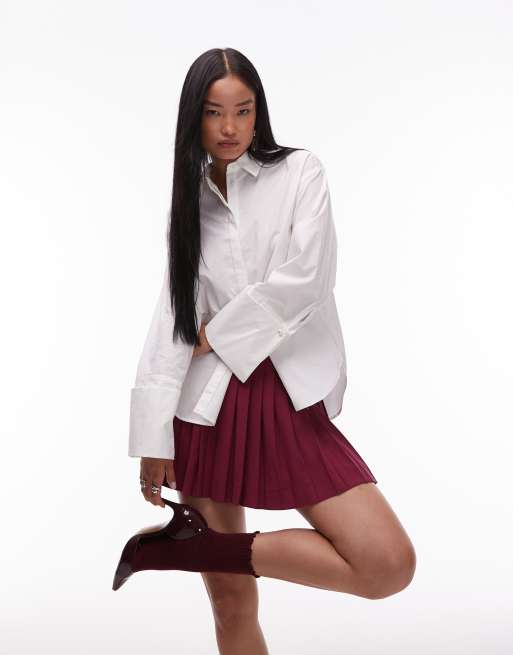 Mango - Minigonna sartoriale a pieghe bordeaux con vita regolabile, 3 di 5