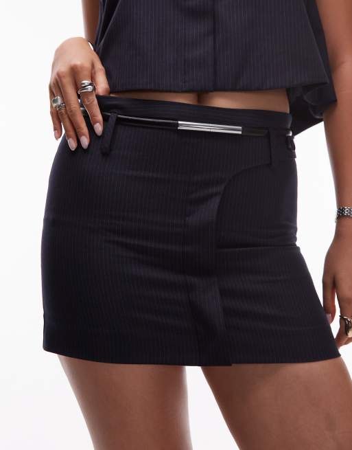 Mango - Minigonna sartoriale blu navy con motivo gessato in coordinato, 3 di 5