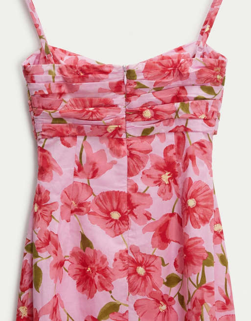 Mango – Minikleid aus 100% Baumwolle mit Blumenmuster in leuchtendem Rosa und Bindedetail vorne, 7 von 8