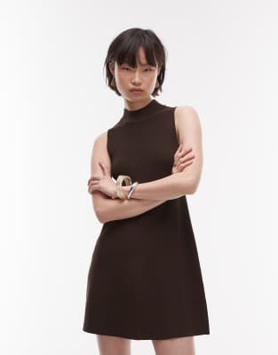 Mango - Minikleid aus kompaktem Strick in Schokobraun