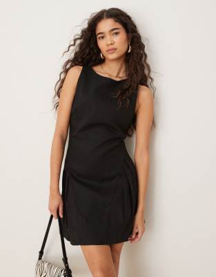Mango - Minikleid aus Leinenmix in Schwarz mit tiefer Taille