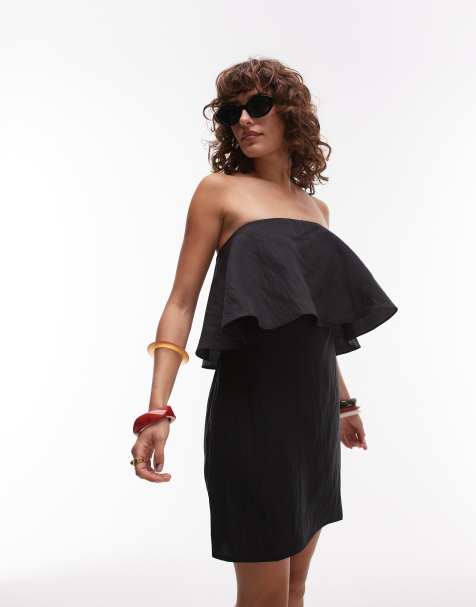 Mango – Minikleid in Schwarz mit Rüschen-Overlay und abnehmbaren Trägern - view 1