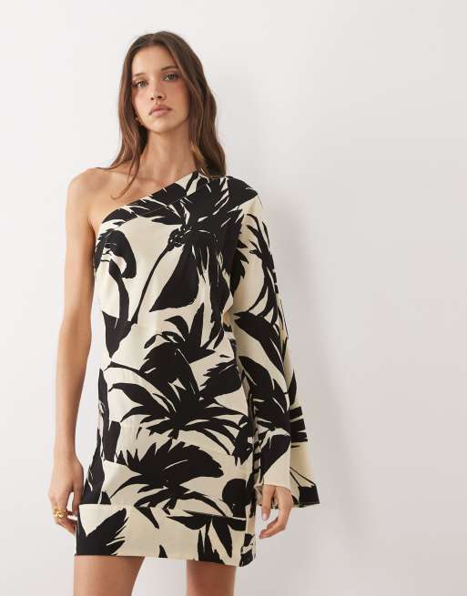 Mango – Minikleid mit One-Shoulder-Träger und Palmenmuster, 2 von 4