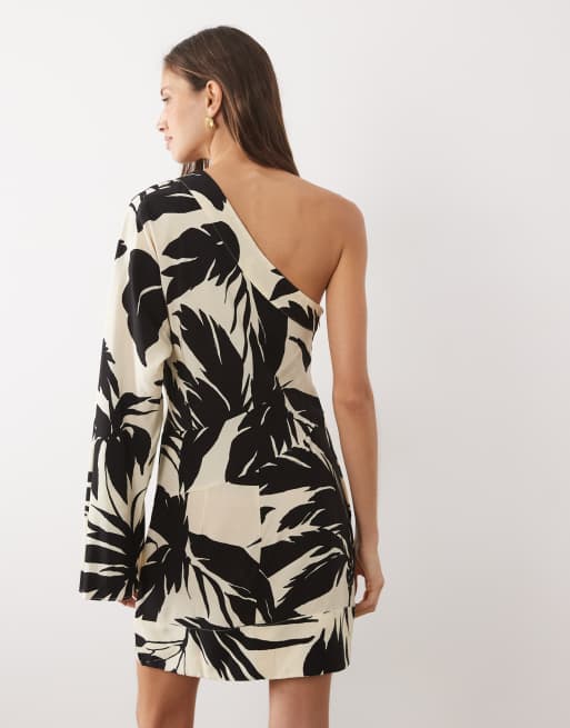 Mango – Minikleid mit One-Shoulder-Träger und Palmenmuster, 4 von 4