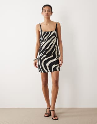 Minikleid mit U-Ausschnitt und Zebramuster-Schwarz Schwarz XS
