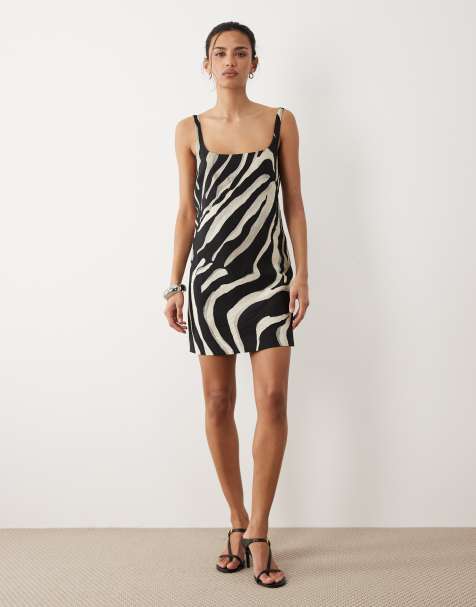 Mango – Minikleid mit U-Ausschnitt und Zebramuster - view 1