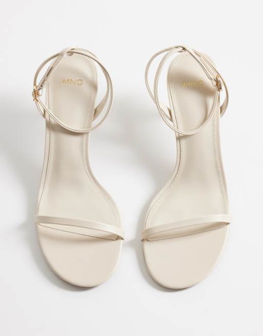 Mango minimal ankle tie heeled sandal in white, 2 of 4