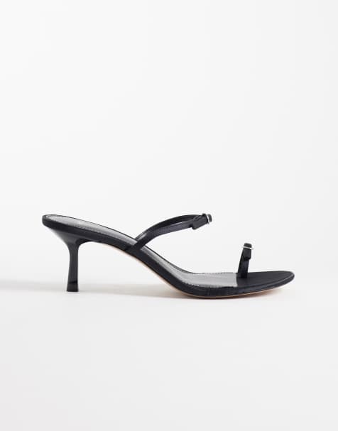 Mango minimal heeled sandal with buckles in black - view 1