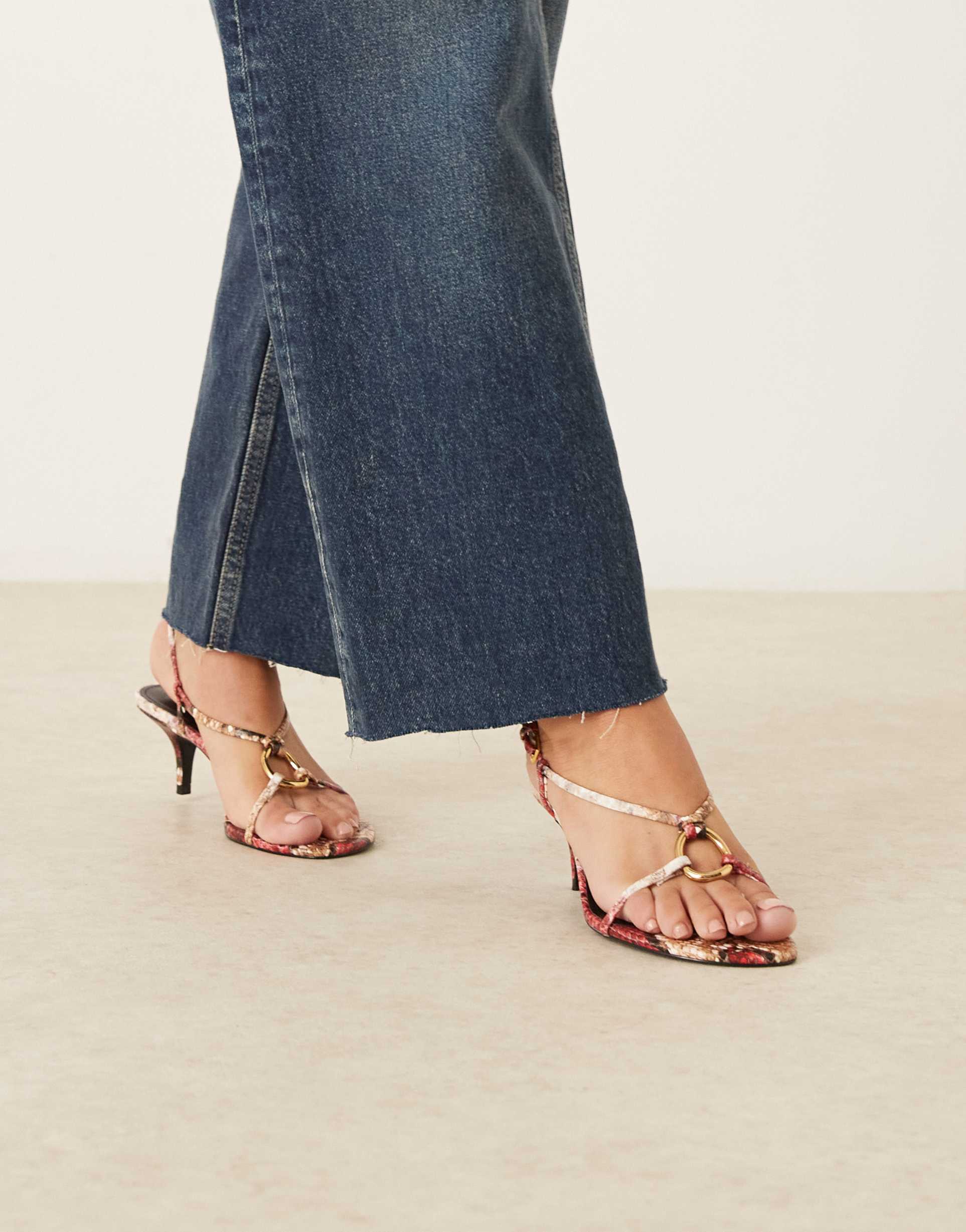 mango minimal strappy heeled sandals in animal print