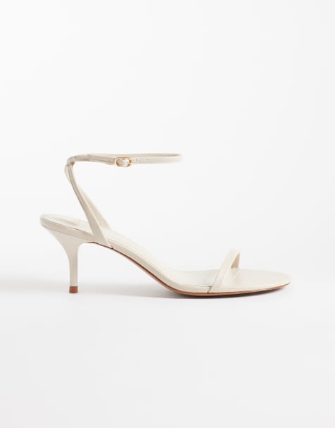 Mango minimalist ankle tie heeled sandals in white - view 1