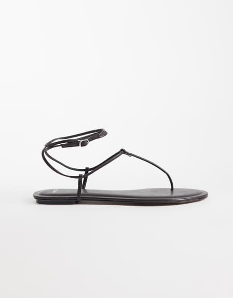 Mango - Minimalistische platte sandalen van imitatieleer met enkelbandje in chocoladebruin - view 1