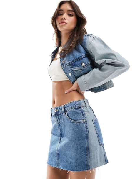 Mango - Minirok van gemengd denim in blauw, deel van co-ord set - view 1