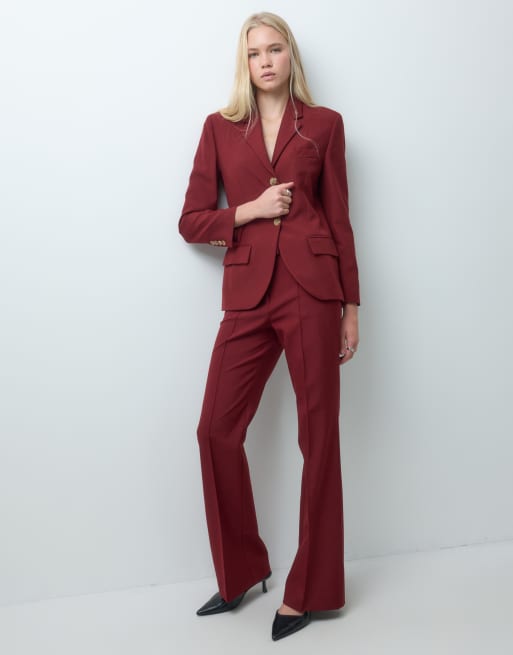 Mango Misi tailored blazer & flared trouser co-ord in wine, 3 of 3
