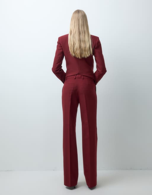Mango Misi tailored flared trouser set in wine, 5 of 5