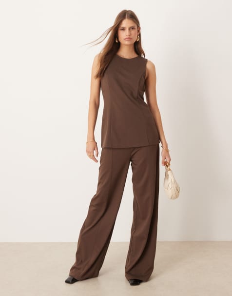 Mango - Misuri - Elegante broek met geplooide voorkant in bruin, deel van co-ord set - view 1