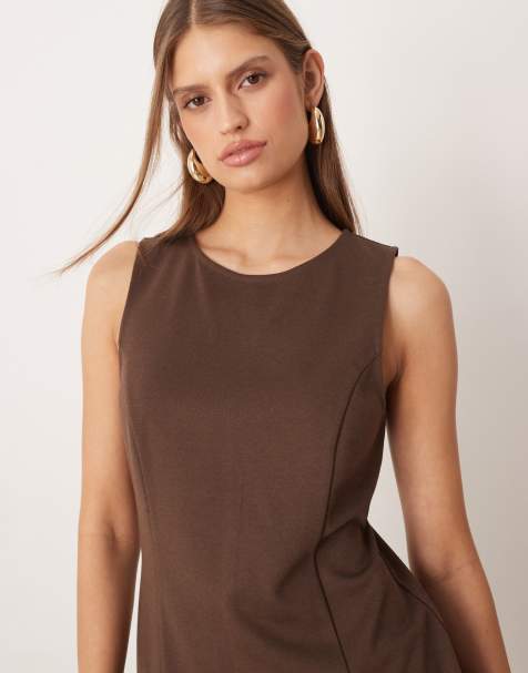 Mango - Misuri - Top sartoriale senza maniche marrone in coordinato - view 1