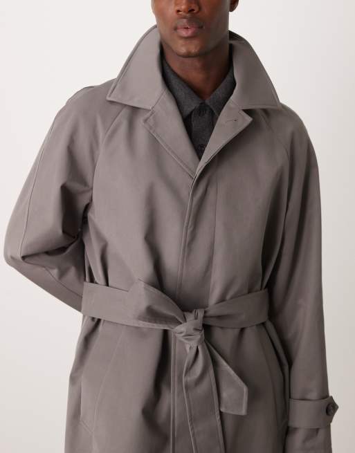 Mango – Mittellanger Trenchcoat in Grau mit Gürtel ASOS