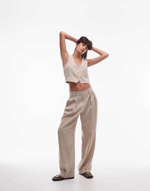 Mango mix vest and pants set in light beige