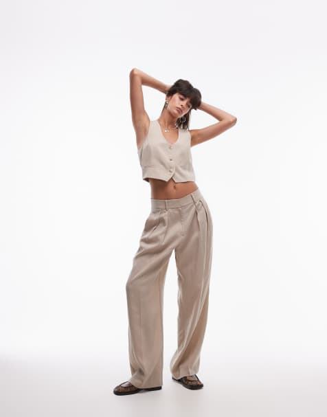Mango mix waistcoat and trouser co-ord in light beige - view 1