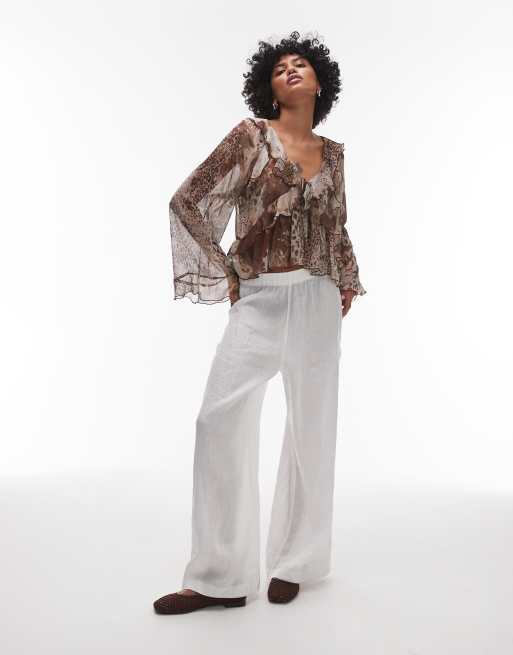 Mango mixed animal print fluted sleeves blouse in brown