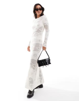 mixed crochet maxi dress in white