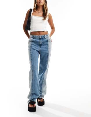 Mango mixed denim straight leg jeans in blue