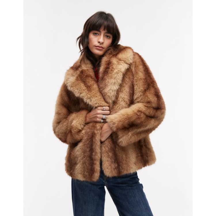 Faux Fur Mango Duffle Bag Mango Mixed Faux Fur Jacket In Brown