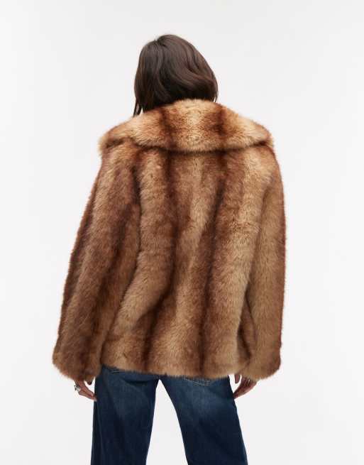 Mango mixed faux fur jacket in brown, 3 of 4