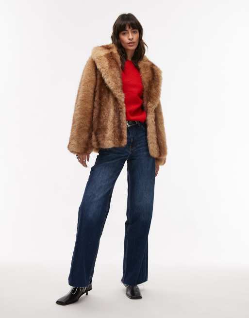 Mango mixed faux fur jacket in brown