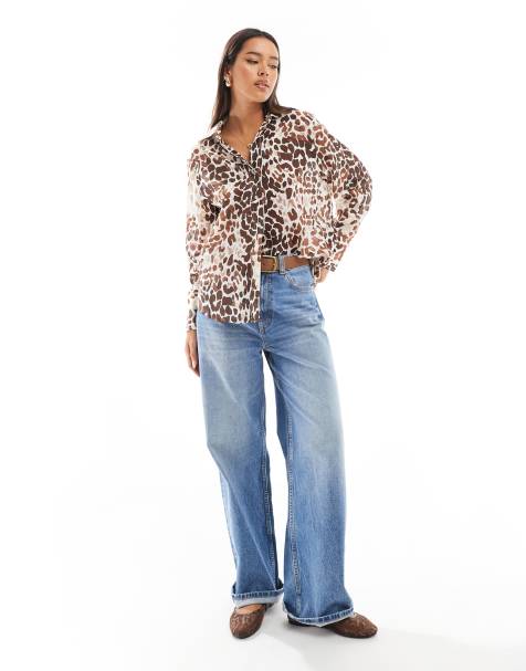 Mango mixed leopard print shirt in brown - view 1