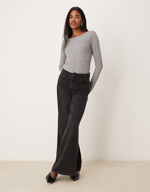 Mango mixed rib knit long sleeve top in gray | ASOS Mango mixed rib knit long sleeve top in gray | ASOS