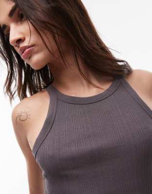 Mango Mixed Rib Round Neck Tank Top In Purple